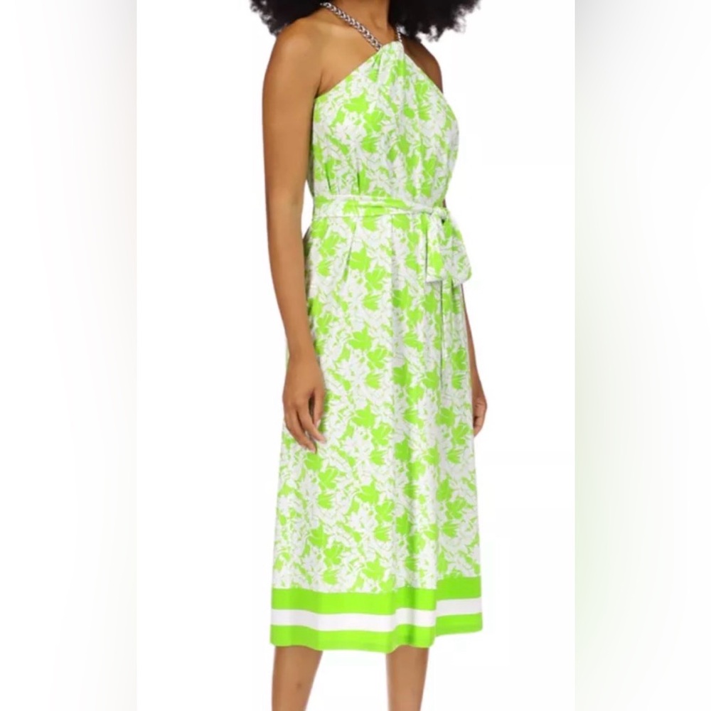 NWT MICHAEL Michael Kors Chain Neck Border Dress-Apple Green-S